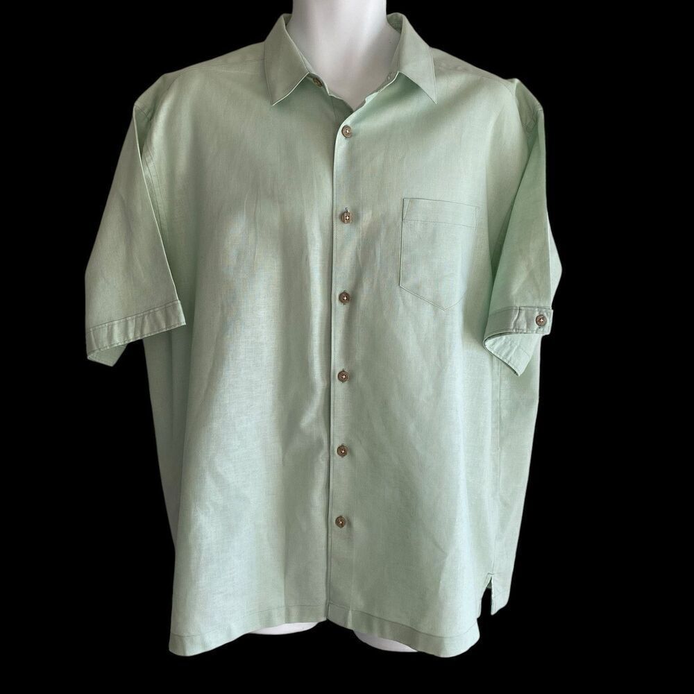 Cubavera Shirt Men's Extra Large Green Linen Short Sleeve Button Up